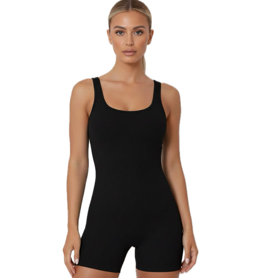 Combo Fit- Macaquinho canelado Preto Poliamida + 05 Calcinhas Sem Costura + Faixa Fitness + FRETE GRÁTIS