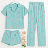 Pijama Americano 2x1 de Rosquinhas toque de seda – Camiseta + Calça + Shortinho