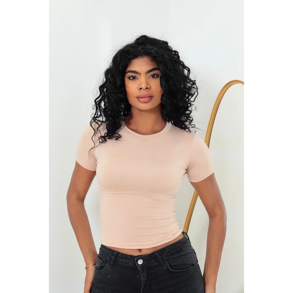 KIT 3 Baby Tee Slim Fit Manga Curta com Compressao