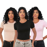 KIT 3 Baby Tee Slim Fit Manga Curta com Compressao