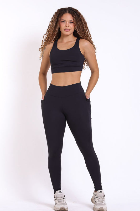 Conjunto Legging Poliamida com bolso Preto Nadador
